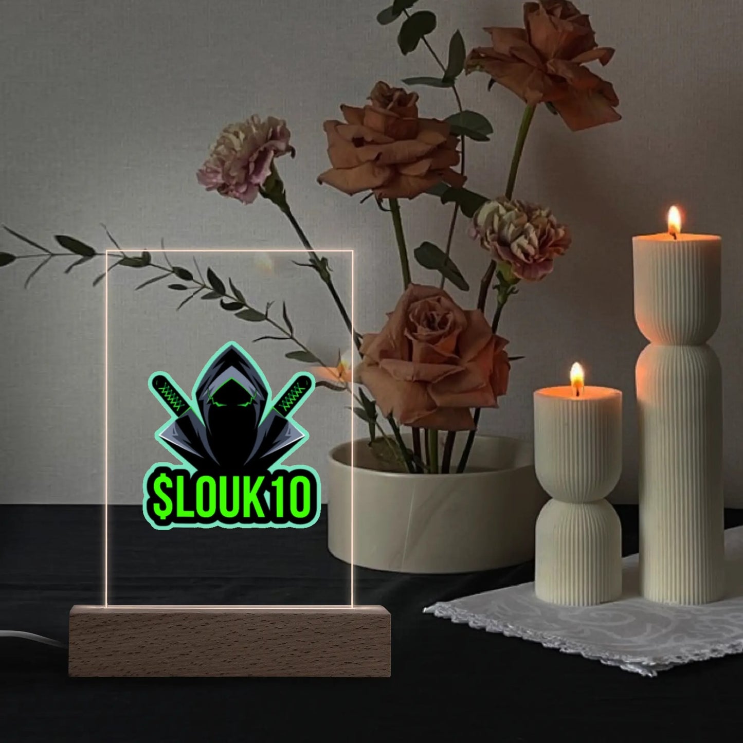 SLOUK10 LED Acrylic Night Light and Wooden Base Table Decor