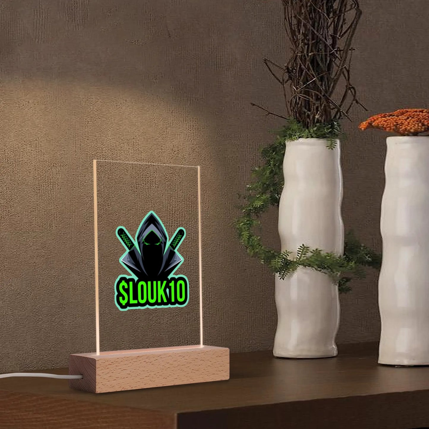 SLOUK10 LED Acrylic Night Light and Wooden Base Table Decor