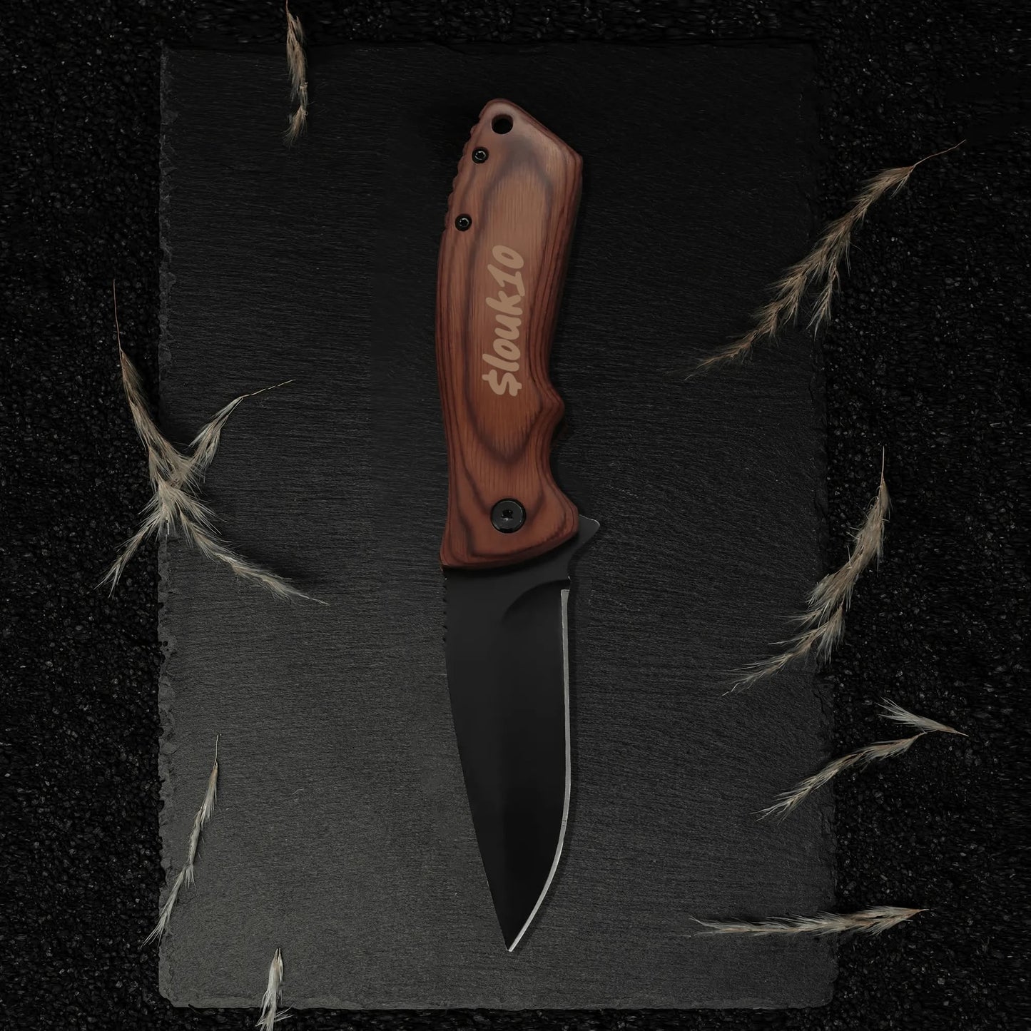 slouk10 Personalized Engraved Camping Steel Knife Pocket Folding Knife for Men for Father