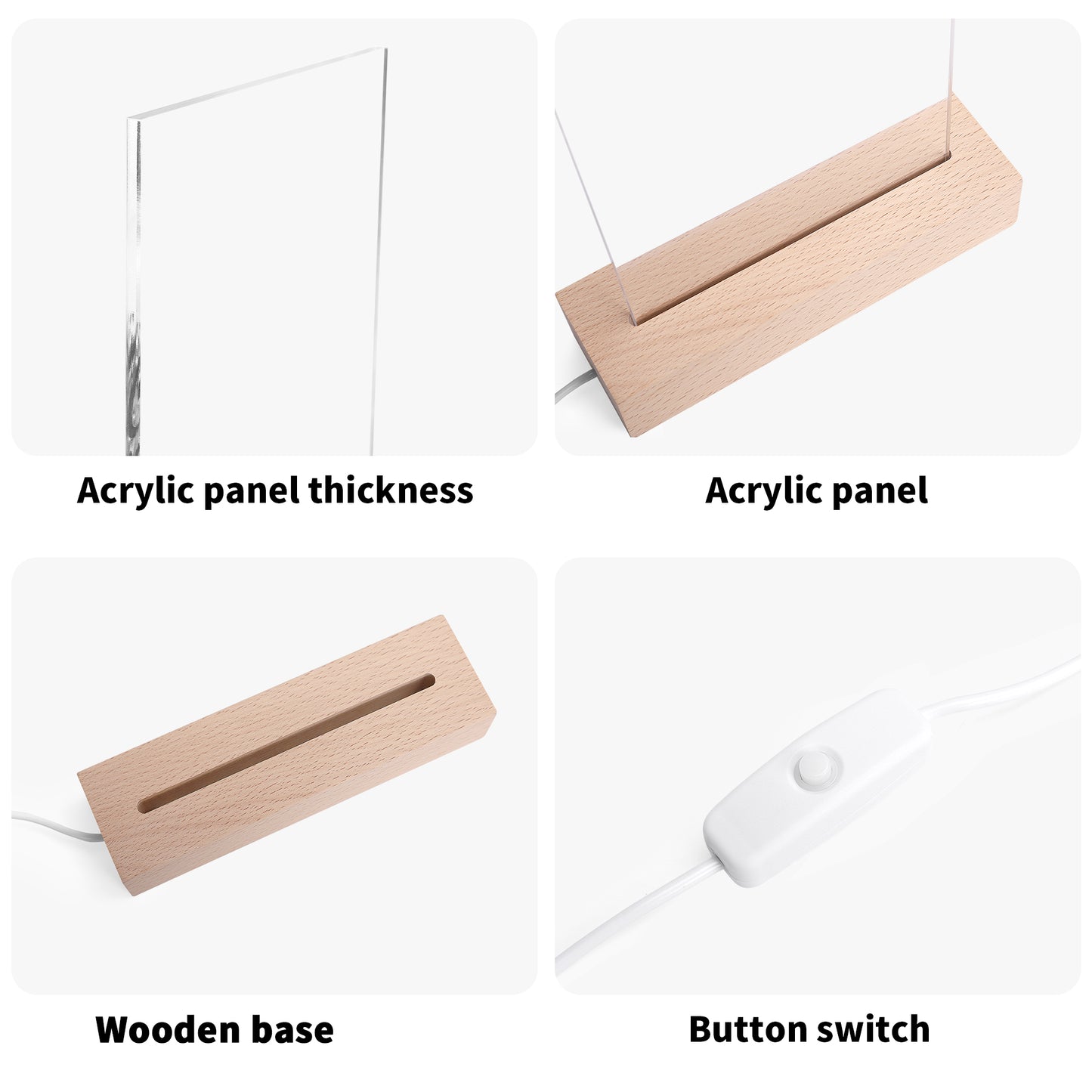 SLOUK10 LED Acrylic Night Light and Wooden Base Table Decor