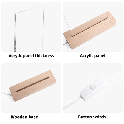 SLOUK10 LED Acrylic Night Light and Wooden Base Table Decor